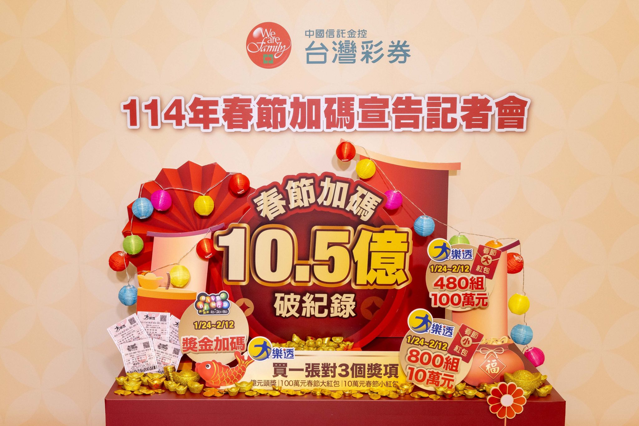 公益彩券史上最強春節加碼活動登場！總獎金高達10.5億元